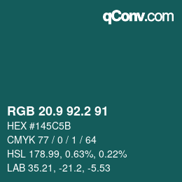 カラーコード: RGB 20.9 92.2 91 | qconv.com