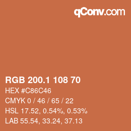 カラーコード: RGB 200.1 108 70 | qconv.com