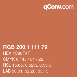 カラーコード: RGB 200.1 111 79 | qconv.com