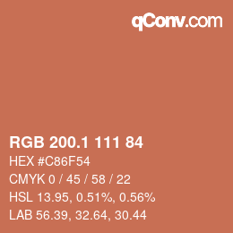 カラーコード: RGB 200.1 111 84 | qconv.com