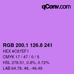 カラーコード: RGB 200.1 126.8 241 | qconv.com
