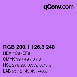 カラーコード: RGB 200.1 126.8 248 | qconv.com
