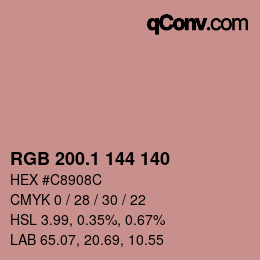 カラーコード: RGB 200.1 144 140 | qconv.com