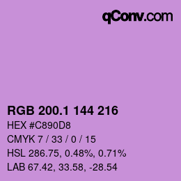 カラーコード: RGB 200.1 144 216 | qconv.com