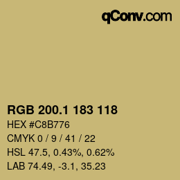 Color code: RGB 200.1 183 118 | qconv.com