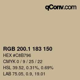 カラーコード: RGB 200.1 183 150 | qconv.com