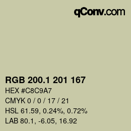 カラーコード: RGB 200.1 201 167 | qconv.com