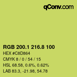 カラーコード: RGB 200.1 216.8 100 | qconv.com