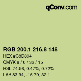 カラーコード: RGB 200.1 216.8 148 | qconv.com