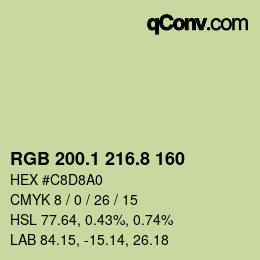 Color code: RGB 200.1 216.8 160 | qconv.com
