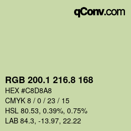カラーコード: RGB 200.1 216.8 168 | qconv.com
