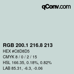 カラーコード: RGB 200.1 216.8 213 | qconv.com