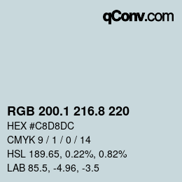 Color code: RGB 200.1 216.8 220 | qconv.com