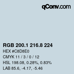 Color code: RGB 200.1 216.8 224 | qconv.com