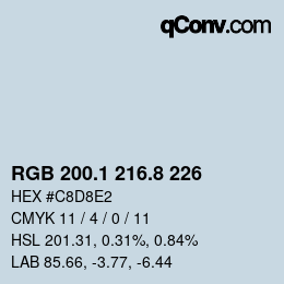 Color code: RGB 200.1 216.8 226 | qconv.com