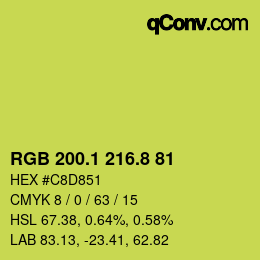 カラーコード: RGB 200.1 216.8 81 | qconv.com