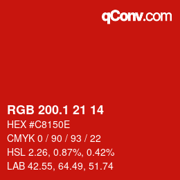 カラーコード: RGB 200.1 21 14 | qconv.com