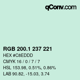 Color code: RGB 200.1 237 221 | qconv.com