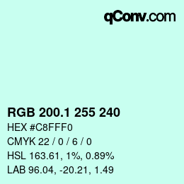 Color code: RGB 200.1 255 240 | qconv.com