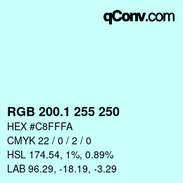 Color code: RGB 200.1 255 250 | qconv.com