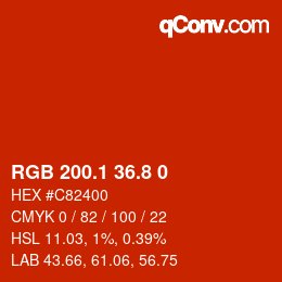 カラーコード: RGB 200.1 36.8 0 | qconv.com
