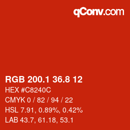 カラーコード: RGB 200.1 36.8 12 | qconv.com