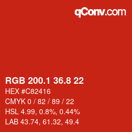カラーコード: RGB 200.1 36.8 22 | qconv.com