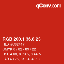 カラーコード: RGB 200.1 36.8 23 | qconv.com