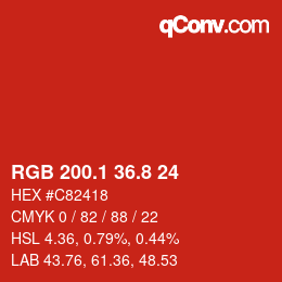 カラーコード: RGB 200.1 36.8 24 | qconv.com