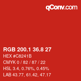 カラーコード: RGB 200.1 36.8 27 | qconv.com