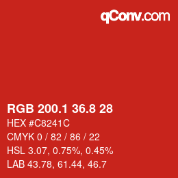 カラーコード: RGB 200.1 36.8 28 | qconv.com