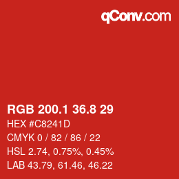 カラーコード: RGB 200.1 36.8 29 | qconv.com
