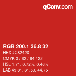 カラーコード: RGB 200.1 36.8 32 | qconv.com
