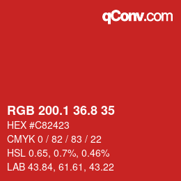 カラーコード: RGB 200.1 36.8 35 | qconv.com