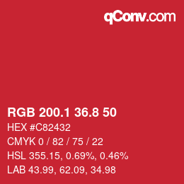 カラーコード: RGB 200.1 36.8 50 | qconv.com
