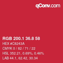 カラーコード: RGB 200.1 36.8 58 | qconv.com