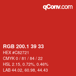カラーコード: RGB 200.1 39 33 | qconv.com