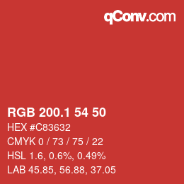 カラーコード: RGB 200.1 54 50 | qconv.com