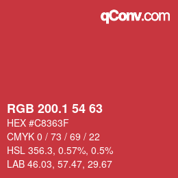 カラーコード: RGB 200.1 54 63 | qconv.com