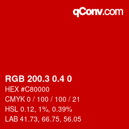 カラーコード: RGB 200.3 0.4 0 | qconv.com