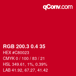 カラーコード: RGB 200.3 0.4 35 | qconv.com