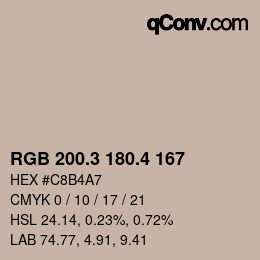カラーコード: RGB 200.3 180.4 167 | qconv.com