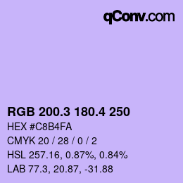 カラーコード: RGB 200.3 180.4 250 | qconv.com