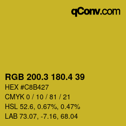 カラーコード: RGB 200.3 180.4 39 | qconv.com