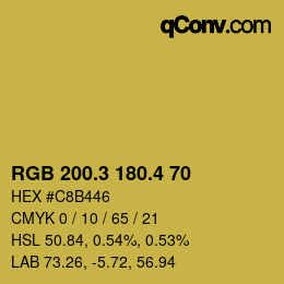 カラーコード: RGB 200.3 180.4 70 | qconv.com