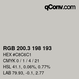 カラーコード: RGB 200.3 198 193 | qconv.com