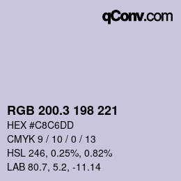 カラーコード: RGB 200.3 198 221 | qconv.com