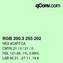 カラーコード: RGB 200.3 255 202 | qconv.com