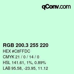 カラーコード: RGB 200.3 255 220 | qconv.com