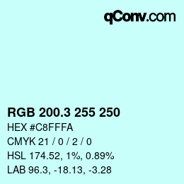 カラーコード: RGB 200.3 255 250 | qconv.com